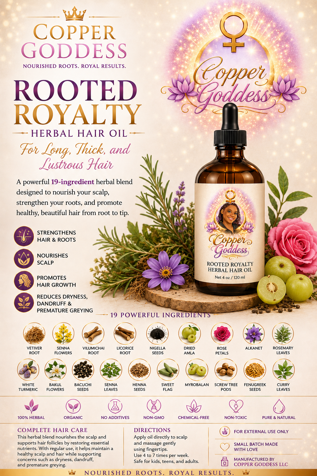 100% organic Copper Goddess Rooted Royalty Hair Oil